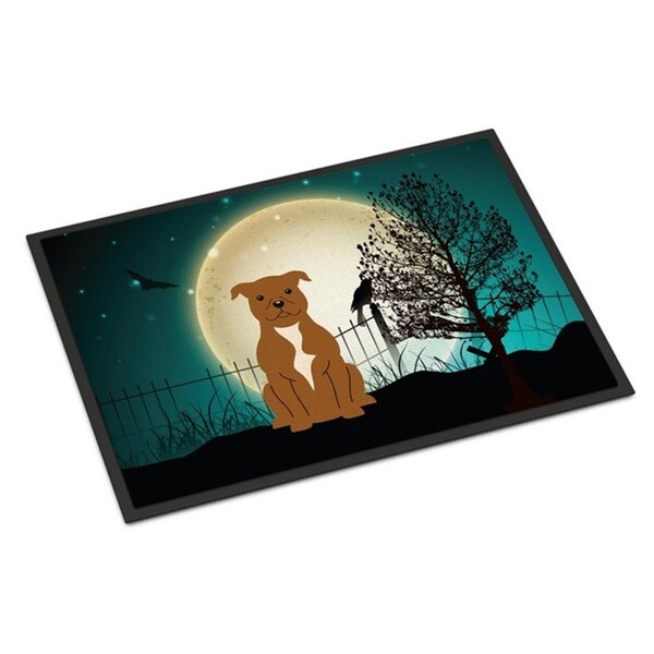 Carolines Treasures Halloween Scary Staffordshire Bull Terrier Brown Indoor or Outdoor Mat, 24 x 0.25 x 36 in. BB2237JMAT - main